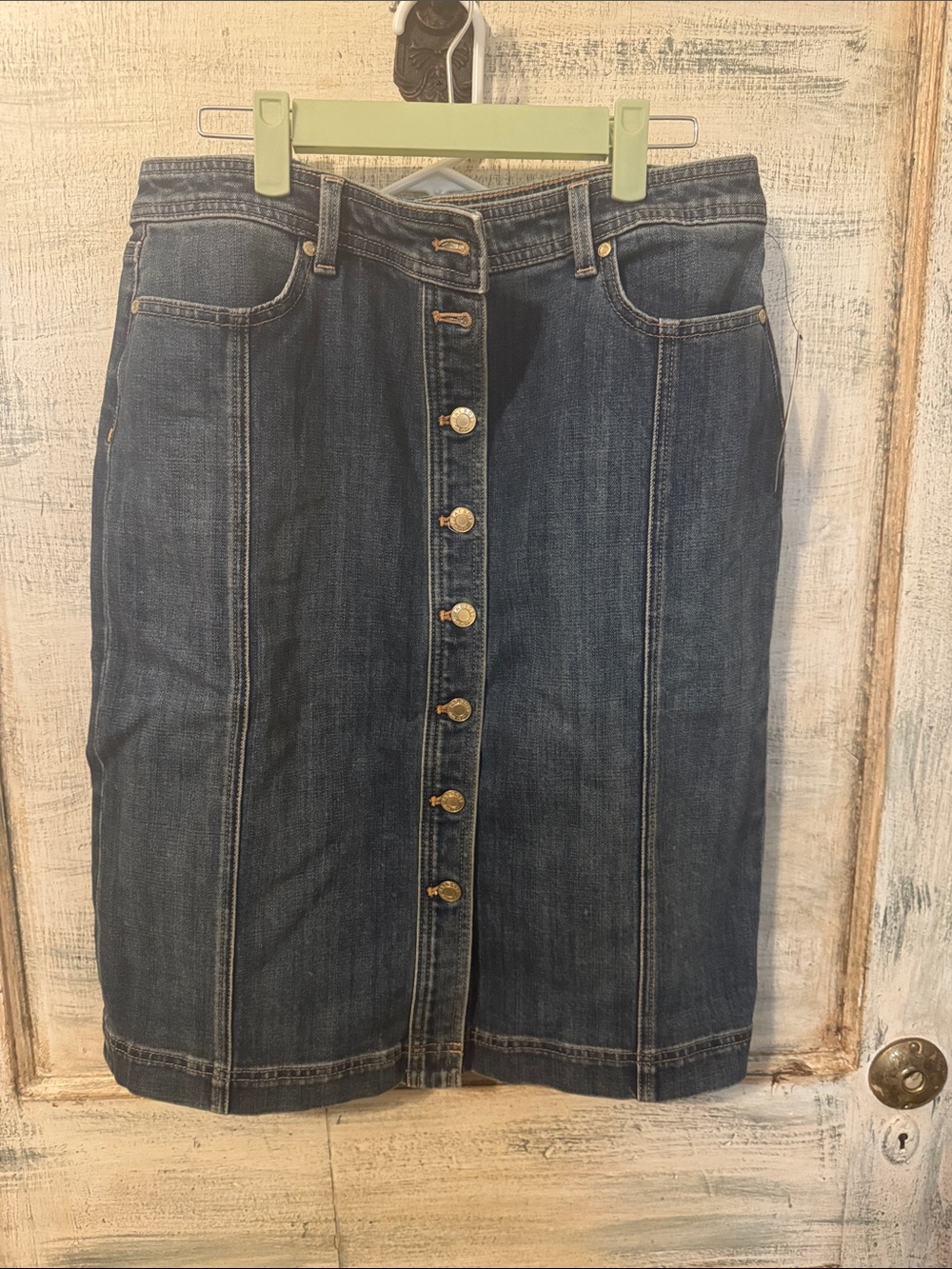 Talbots Classic Button-Front Denim Skirt - Dark Blue